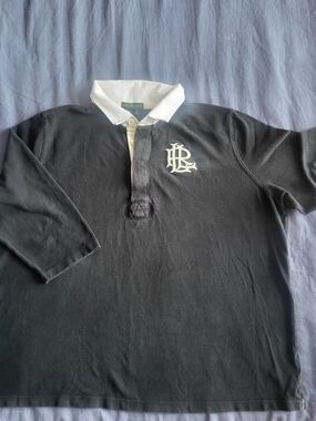 Lauren Ralph Lauren Black Rugby Polo with White Collar and Crest